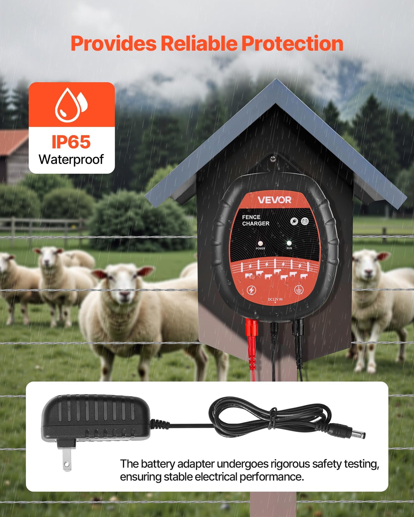 VEVOR Electric Fence Charger, 10kV 1J, AC DC Electric Fence Energizer with LED Indicator, 1.86 Miles Range, Powerful Plug-in Fences Charger, Prevents Wild Animals Intrusion for Livestock Poultry