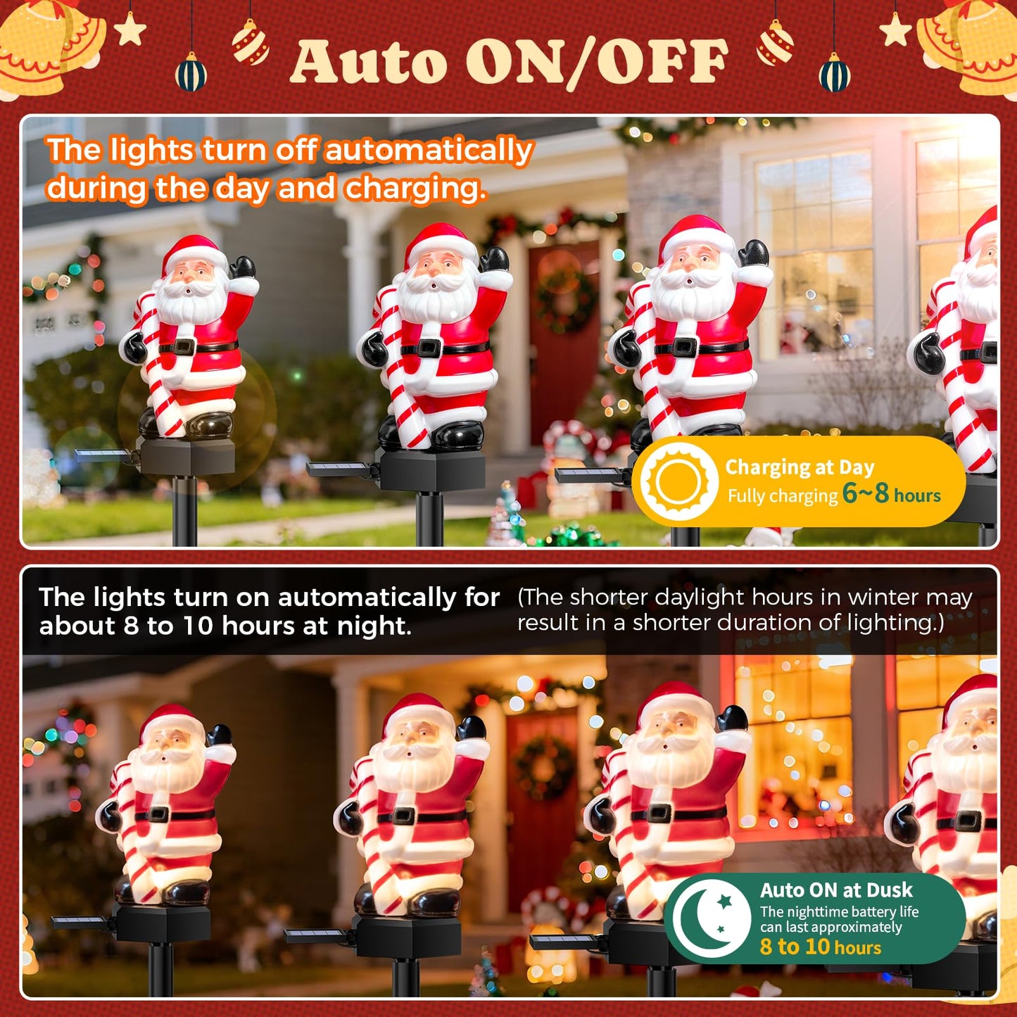 4 Packs Christmas Solar Garden Light with Santa Claus, 17.7 Inches Garden Solar Light Outdoor for Christmas Decoration, Auto ON/Off, IP65 Waterproof, Suitable for Courtyard, Pond, Walkway Decoration