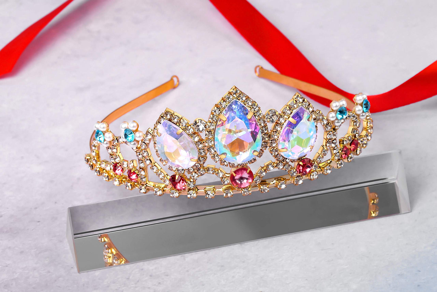Rapunzel Tiara Princess Crown and Necklace Tangled Inspired girls Halloween Costume Aurora Borealis Stone Sparkle Gold Crown Sweet Gift for Girls Birthday