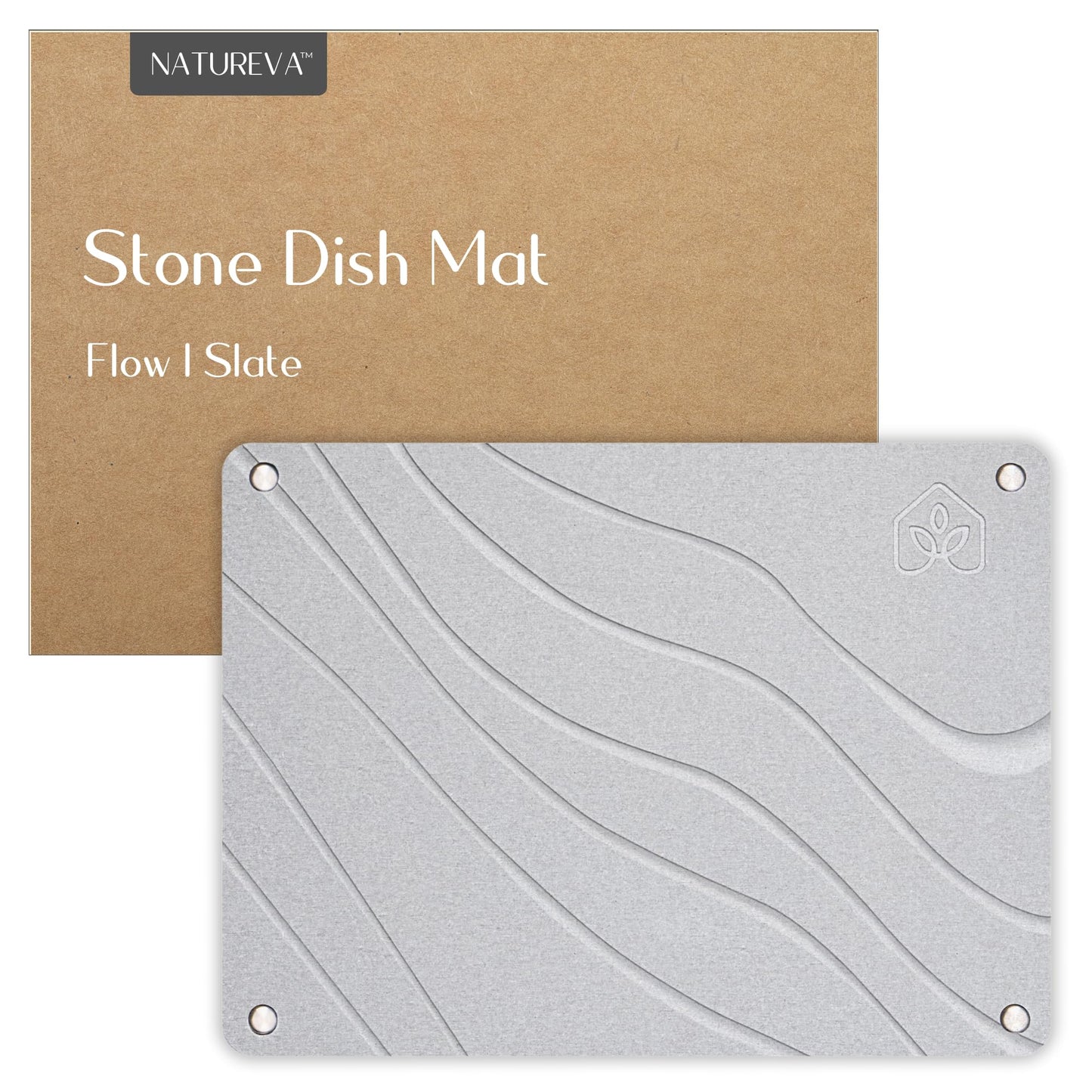 Natureva Home - Stone Dish Drying Mat | Super Absorbent, Quick Dry | Diatomite Mats for Kitchen Counter | Made of Natural Diatomaceous Earth | Absorbing Water Instantly | Design Flow | Colour Slate