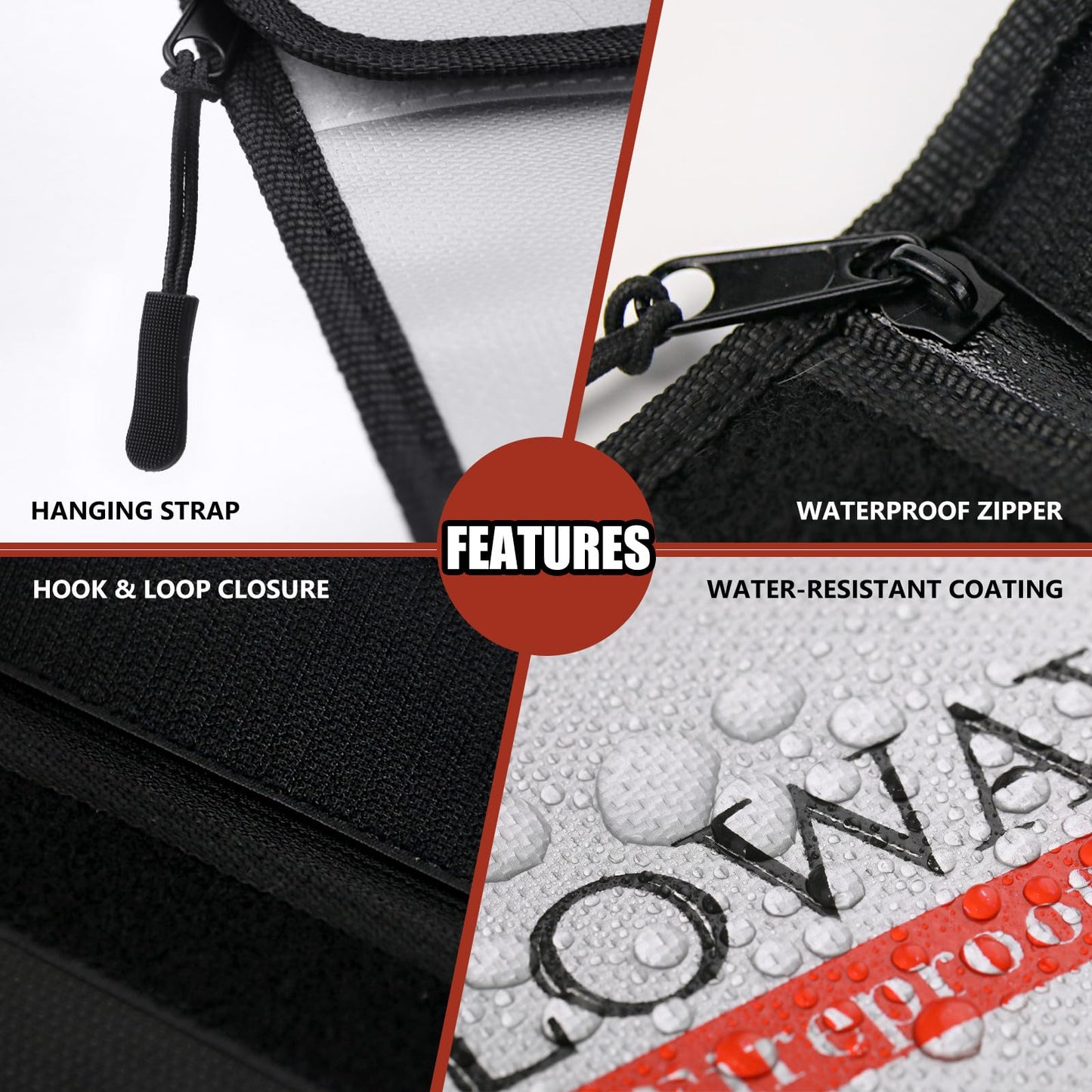 ROLOWAY Fireproof Bag (9.6 x 6.6 inches) 5200°F Heat Insulated, Fireproof Money Bag with Zipper for Cash, Fireproof Safe Bank Bag, Fireproof Money Organizer for Cash (2-Pack)