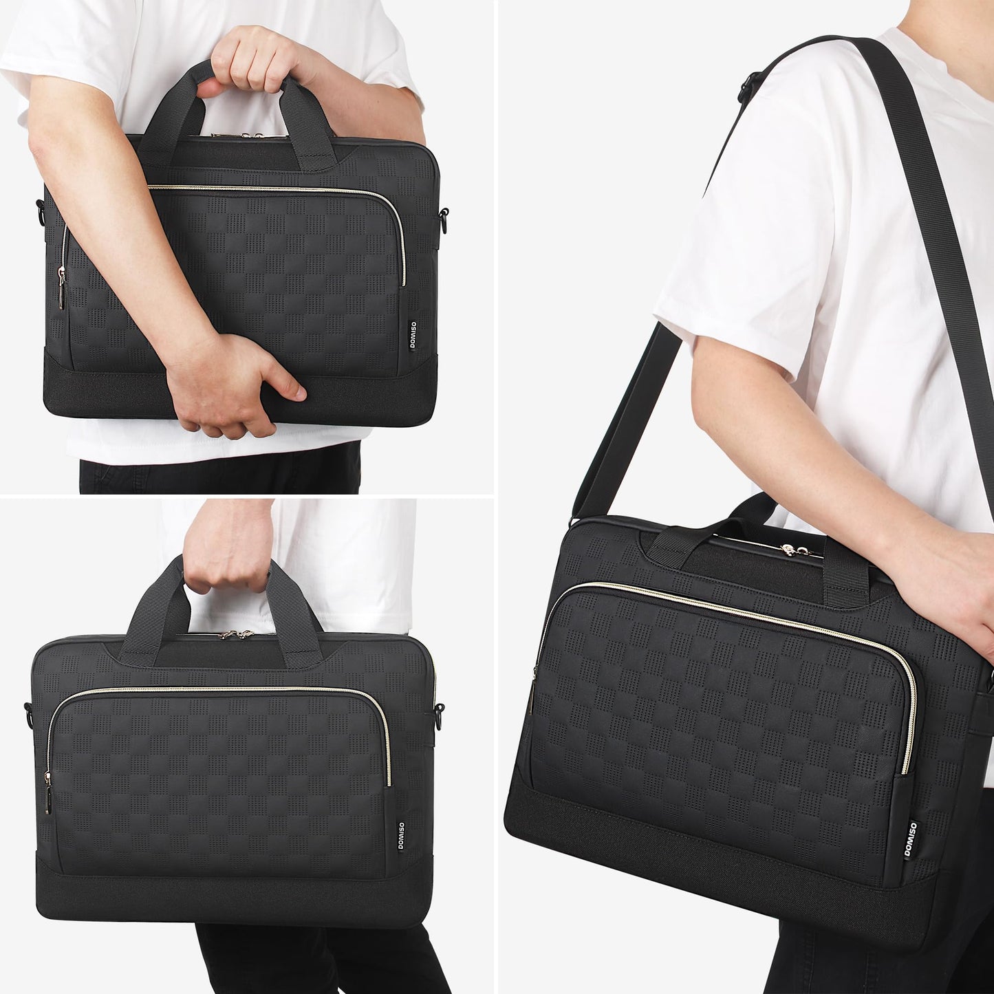 DOMISO 15.6 inch Laptop Bag 15 inch Laptop Sleeve Waterproof Laptop Shoulder Bag 15.6 inch Laptop Case for Men Women Business Office Work Computer Bag 15.6 inch Adjustable Messenger Bag, Black