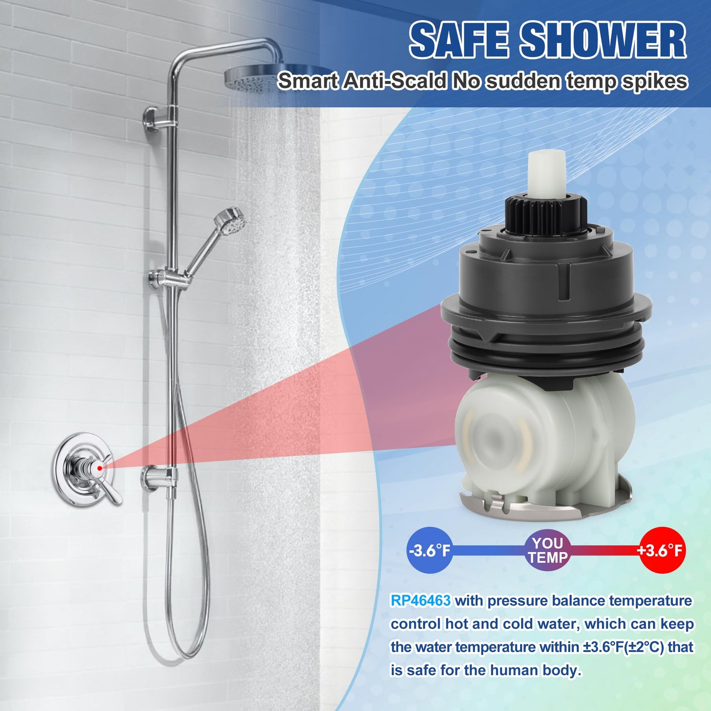 RP46463 Cartridge Replacement for Monitor 17 Series (2006-Present) Compatible with Delta Tub and Shower Faucet Parts Delta Shower Faucet Cartridge with Seat and Spring Adapter