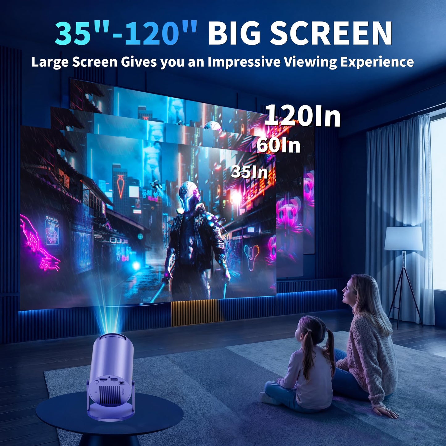 [Built-in Apps & 2026 Upgraded] Mini Projector Support 4K 1080P Auto Keystone 180° Rotatable with WiFi 6 and Bluetooth 5.4, Projector Portable Compatibile with HDMI/TV Stick/Memory Stick/Laptop-Purple