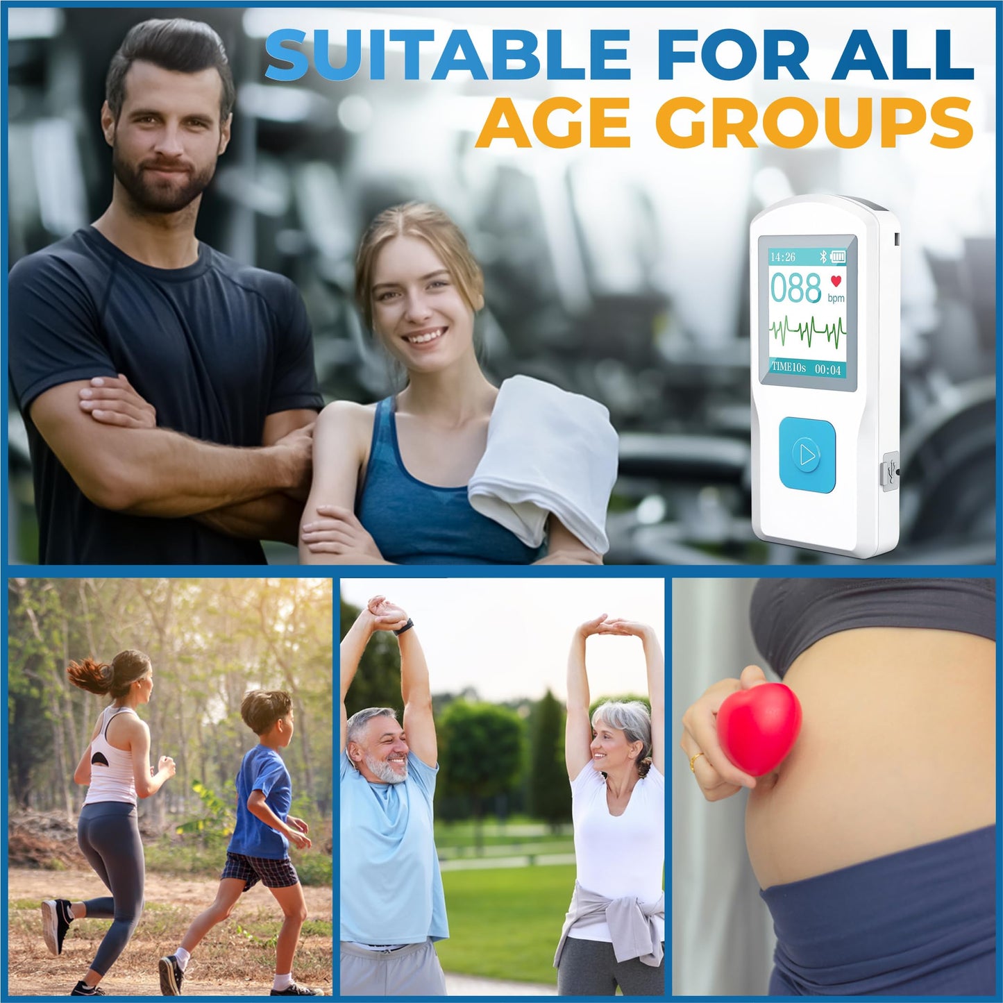 BEC Portable ECG Monitor - Electrocardiograph Monitors in Less Than 30 Seconds, no Need for a Smartphone, All Measurements are Done on Device