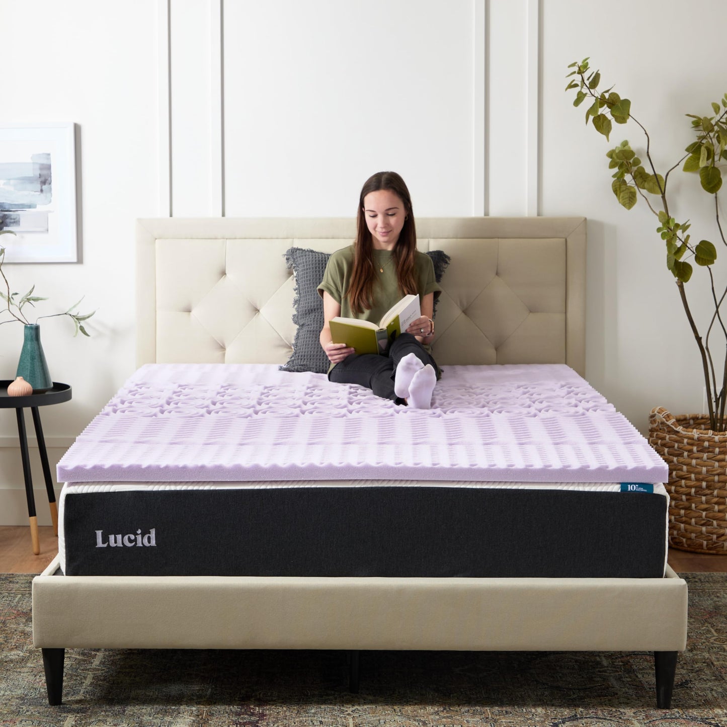LUCID 2 Inch 5 Zone Lavender Memory Foam Mattress Topper – Calming Lavender – Targeted Convoluted Comfort Zones, Full (LU20FF30ZT)