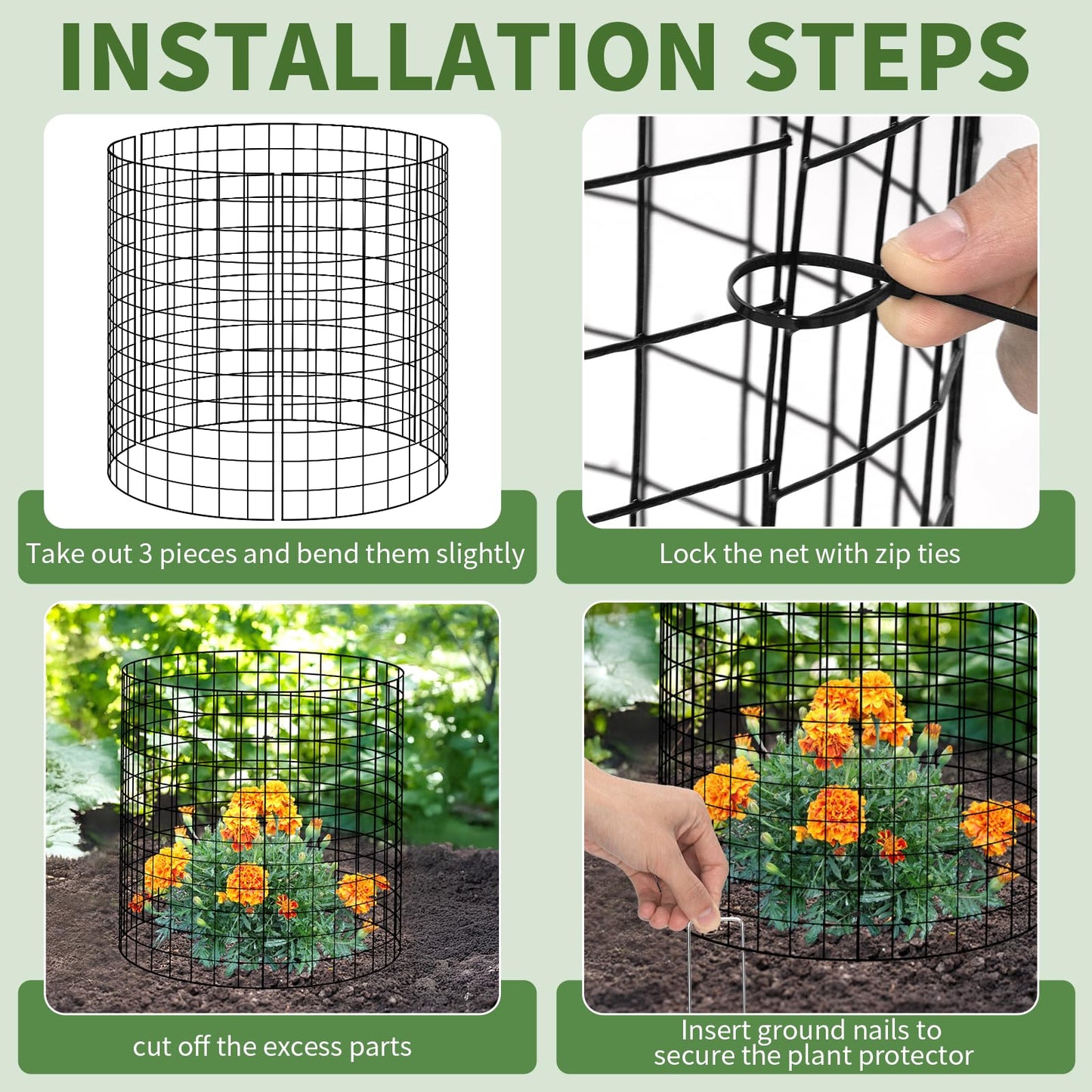 10 Set Garden Plant Protector from Animals with Ground Stakes 12.4" H X 16" D Metal Mesh Plant Cage Covers Sturdy Garden Rabbits Barricades Chicken Wire Cloche for Plants Shrubs Vegetables Flowers