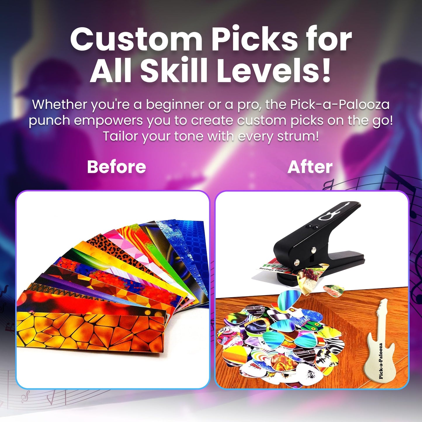 Pick-a-Palooza® DIY Guitar Pick Punch Mega Gift Pack - Premium Guitar Pick Maker - Black