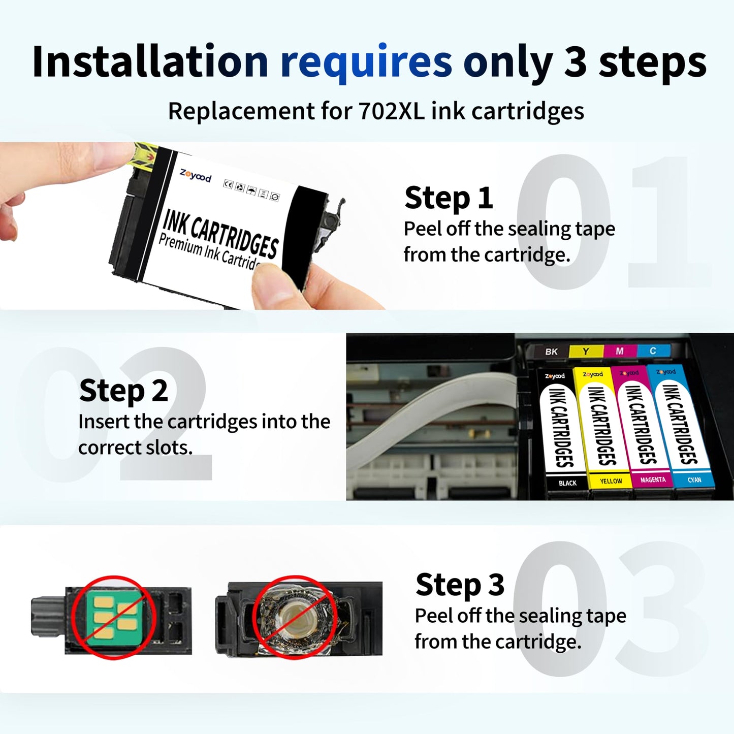 Zoyood Remanufactured Ink Cartridge Replacement for Epson 702 702XL T702 T702XL Ink Cartridges Compatible with Workforce Pro WF-3720 WF-3730 Printer (2 Black, Cyan, Magenta, Yellow, 5 Pack)