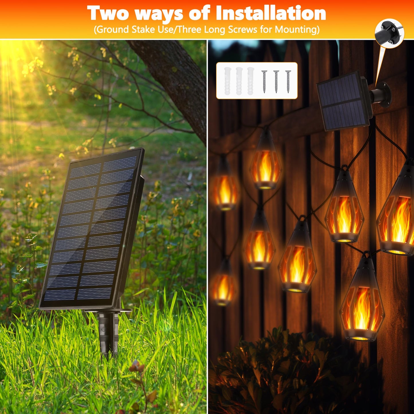 Solar String Lights Outdoor, 41FT Flame Solar Powered Patio Lights with 15 Bulbs 150 LEDs, Waterproof Outdoor String Lights for Garden Yard Patio Decor, Outside Decor for Party Camping BBQ