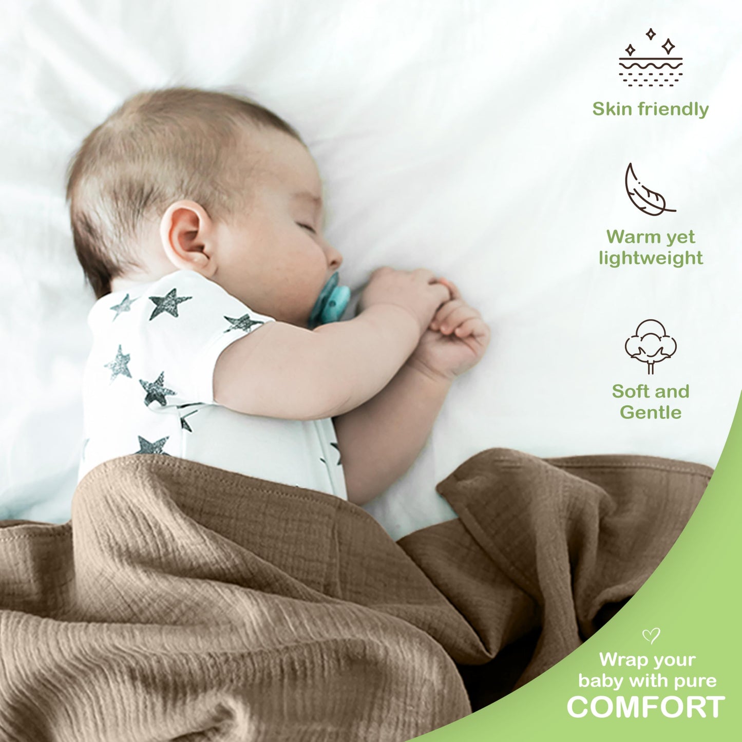Infancie 100% Organic Cotton Baby Muslin Blanket 120 X 120 CM Baby Blankets Pack of 2 Soft Breathable Lightweight Gentle On Baby Skin Large Receiving Blanket for Newborns and Infants Daily Use