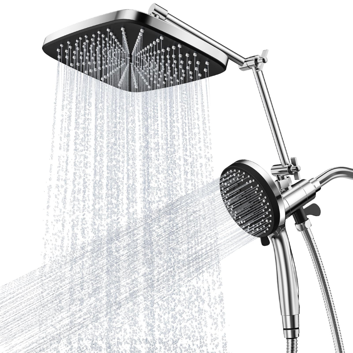 SANISANO High Pressure 12" Rainfall Shower Head with Magnetic 4.7" 9-Mode Handheld Spray Combo, Adjustable Height/Angle Extension Arm, 59'' Extra Long Shower Hose (Chorme)