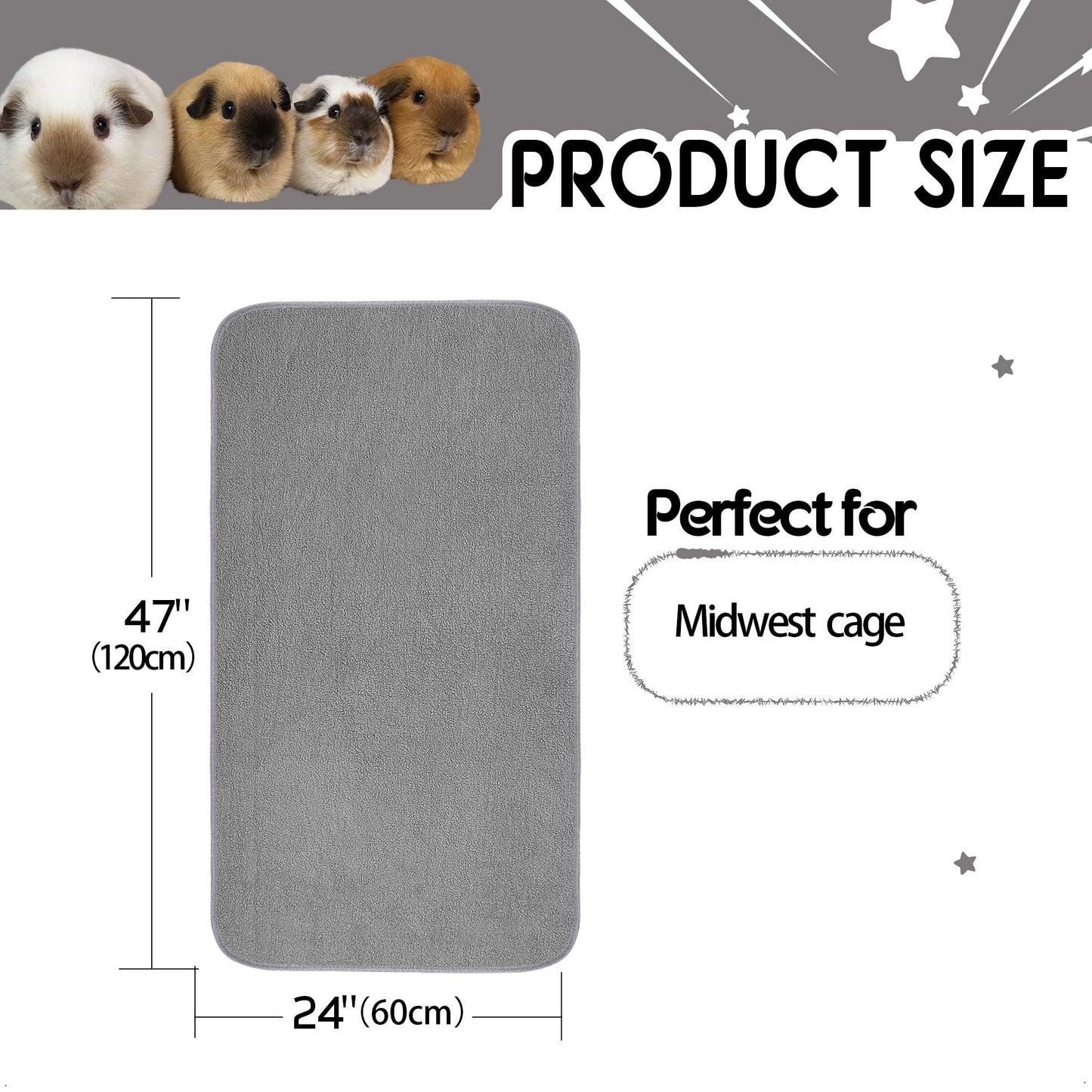 GINIDEAR Guinea Pig Cage Liner, Washable & Reusable Leakproof Fleece Guinea Pig Bedding Pads for Midwest and C&C Cages with Anti-Slip Bottom. for Midwest(27"x51"), 2 Pack
