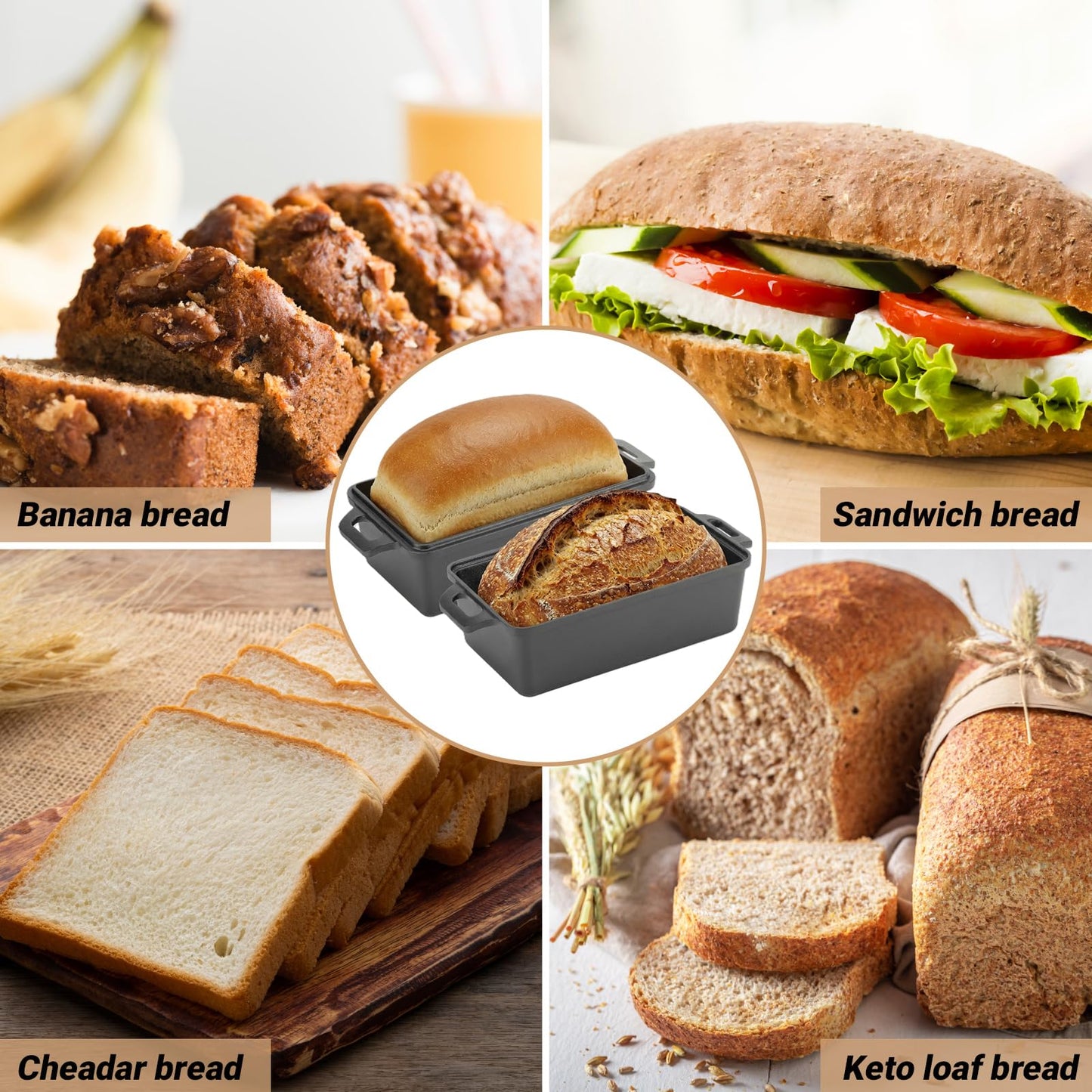 9×5 Inch Cast Iron Loaf Pan with Lid | Bread Baking Pans | Even Heat Distribution for Homemade Bread, Cake, Meatloaf, 2 Piece Set