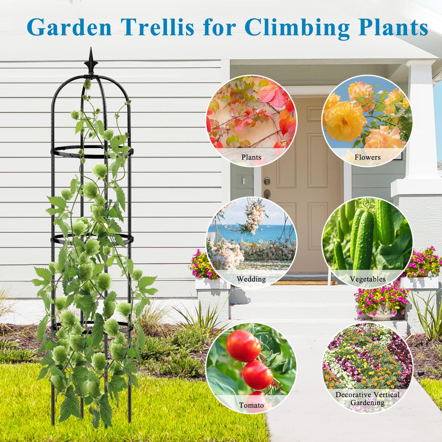 2 pcs Tower Obelisk Garden Trellis,Rustproof Metal Garden Obelisk for Climbing Plants Indoor Outdoor,Trellis Plant Support for Potted Plants,Vegetable, Fruits, Flowers.