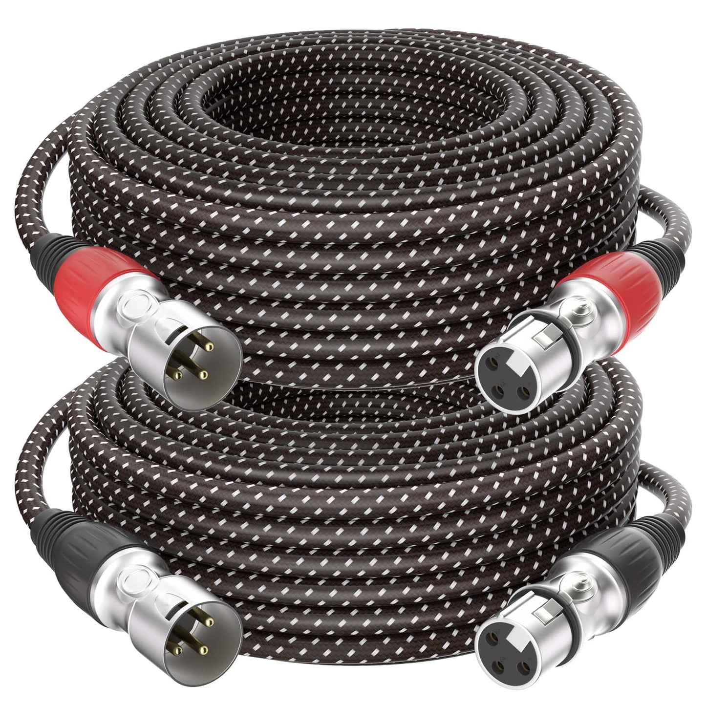 Birvemce 2 Pack Premium 25FT XLR Cables, Pure Copper for Pure Sound XLR Microphone Cable, Long-Lasting 3 Pin Gold-Plated Male to Female Balanced Mic Cable for Microphone, Mixer, DMX - Nylon Braided
