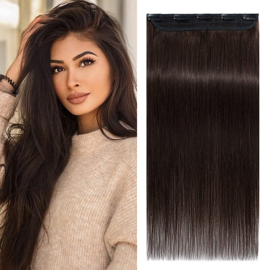 Benehair One Piece Clip in Hair Extensions Real Human Hair 12 Inch One Piece Silky Straight Full Head Hairpieces for Women with 5 Clips Human Hair Extensions Clip on Hair Extensions Dark Brown #2 40g