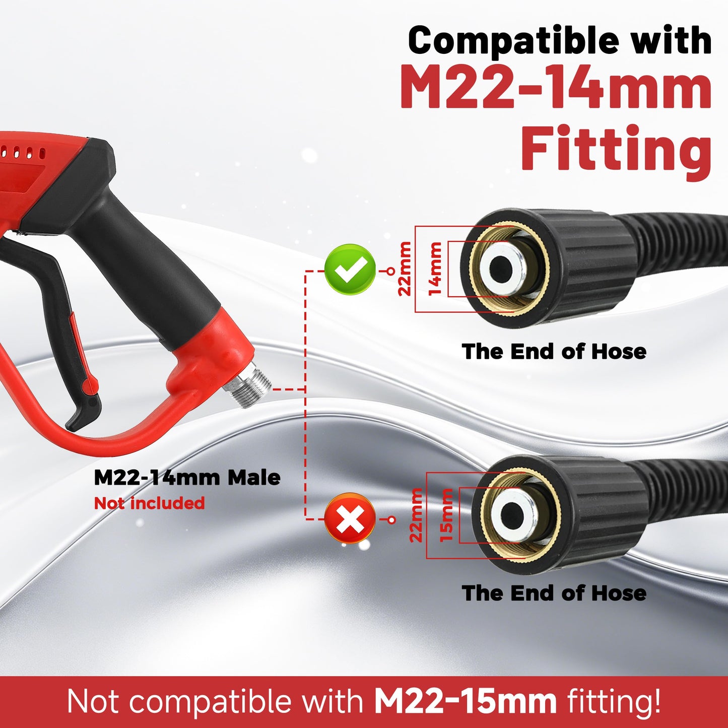 Tool Daily High Pressure Washer Hose 50 FT X 1/4 Inch, 3600 PSI, M22 14mm, Replacement Power Washer Hose for Most Brands