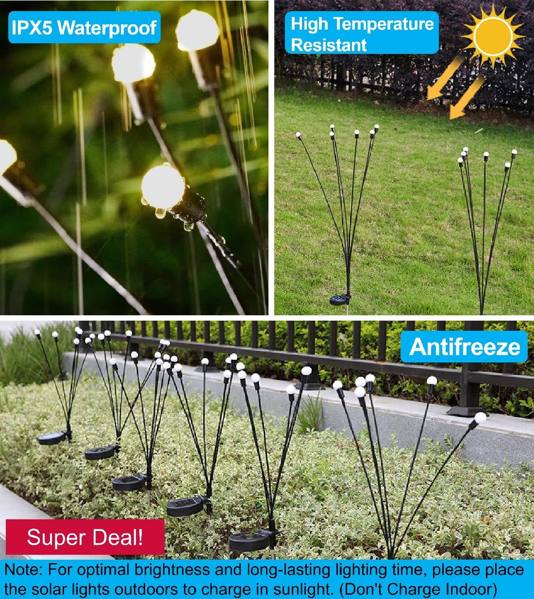 4Count Solar Lights Outdoor Waterproof IPX5, Solar Garden Lights Wind Swaying Lights, Firefly Light Outdoor Solar, Outdoor Christmas Lights, for Yard Lawn Pathway Decoration Lighting, WarmYellow