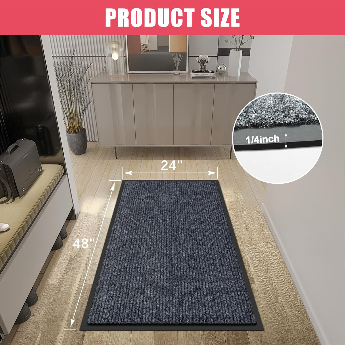 Kuyal Front Door Mat, 2'x4' Indoor Outdoor Entrance, Commercial Floor Inside Outside Entrance, Heavy Duty Durable Welcome Mat, Rubber Backing Non Slip Outdoor Rug for Entryway,Dark Gray
