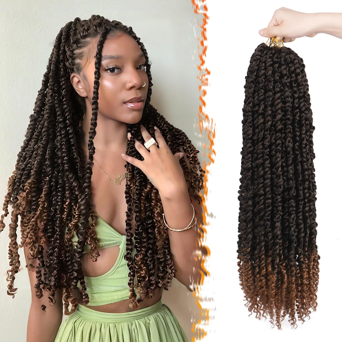 BARSDAR Passion Twist Braiding Hair - 22 Inch 8 Packs Passion Twist Crochet Hair Long Curly Bomb Twist Crochet Hair Ombre Auburn Pre-Twisted Synthetic Braiding Hair Extensions for Women T30#