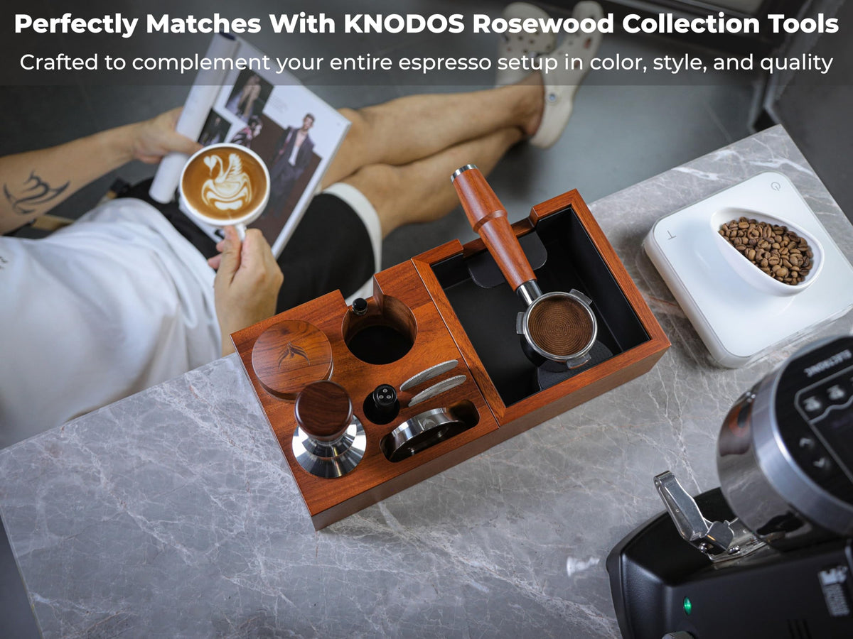 KNODOS Rosewood Espresso Knock Box – Coffee Puck Bin with Shock-Absorbing Bar & Non-Slip Base | Premium Coffee Grounds Container for Espresso Stations & Home Barista Setups