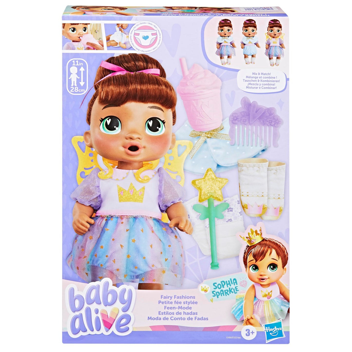 Baby Alive Fairy Fashions Sophia Sparkle Doll with Clothes Accessories, Brown Hair, 11 Inches, Toys for 3 Year Old Girls and Boys & Up (Amazon Exclusive)