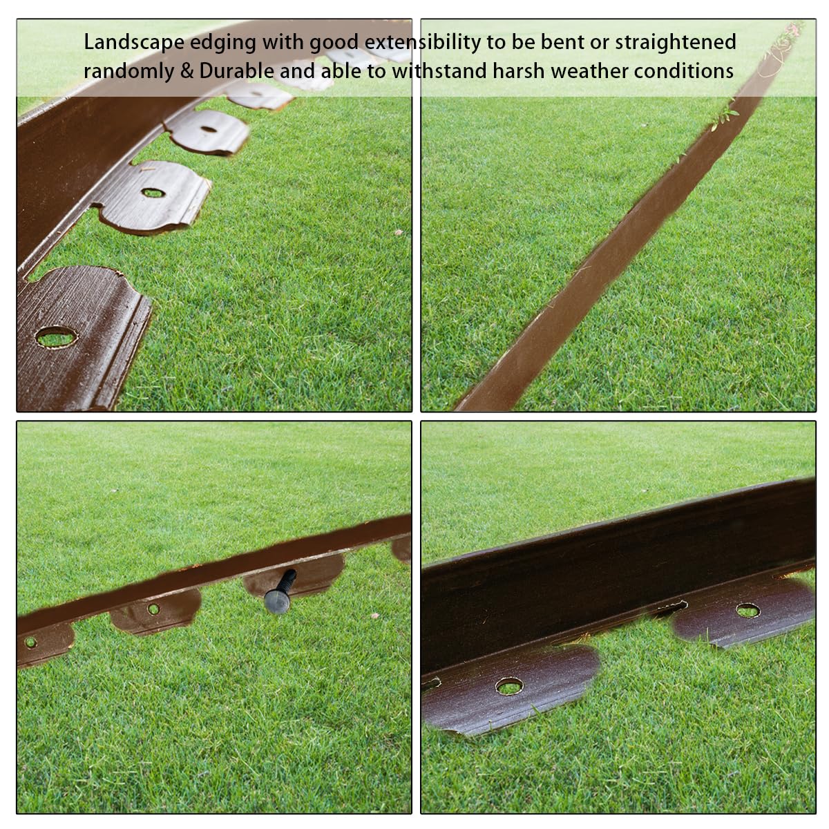 60ft Garden Edging Border,2in High Lawn Edging Borders with 54 Stakes,Flexible Landscape Edging No Dig,Plastic Landscaping Edging for Lawn,Yard,Grass,Flower Bed,Path -Brown