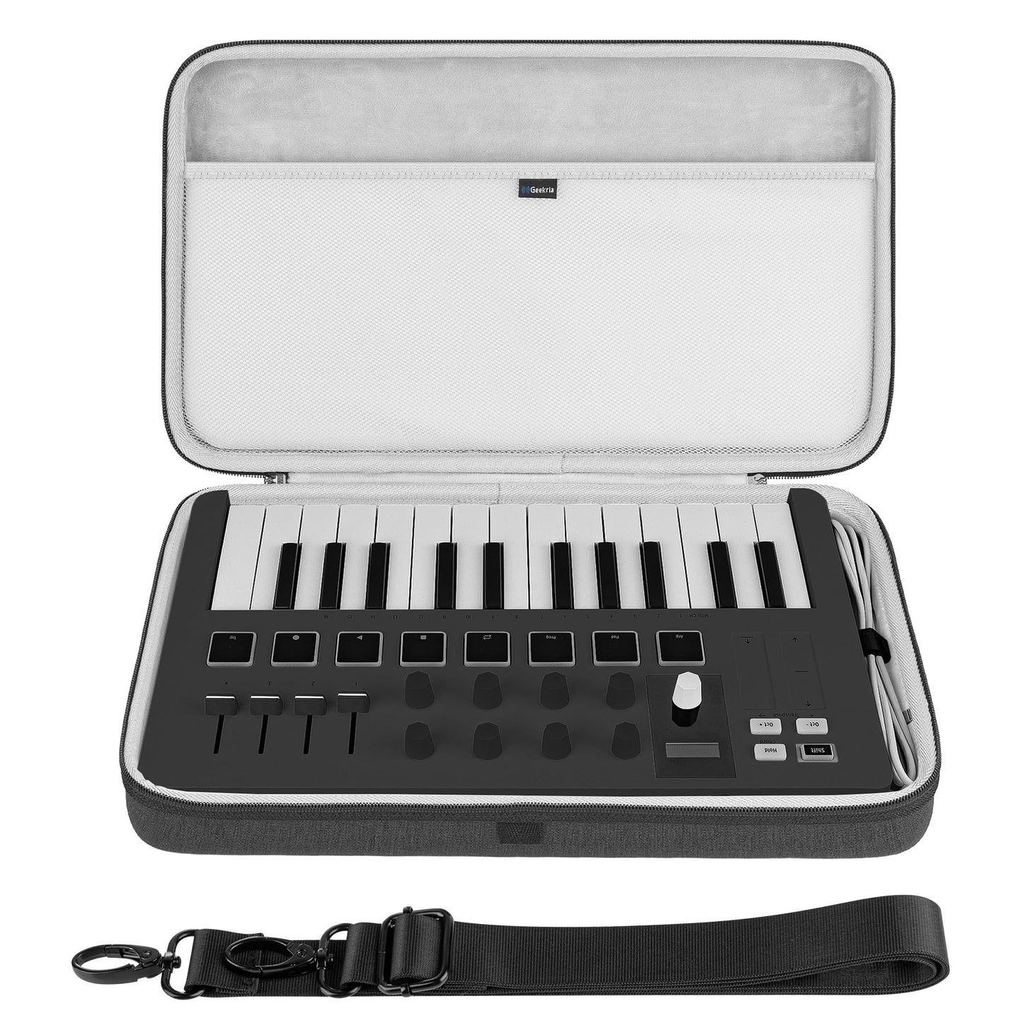 Geekria USB MIDI Keyboard Controller Hand Case, Compatible with Arturia MiniLab 3 / MiniLab MkII 25 Slim-Key, Hard Shell Travel Carrying Bag (Dark Grey)