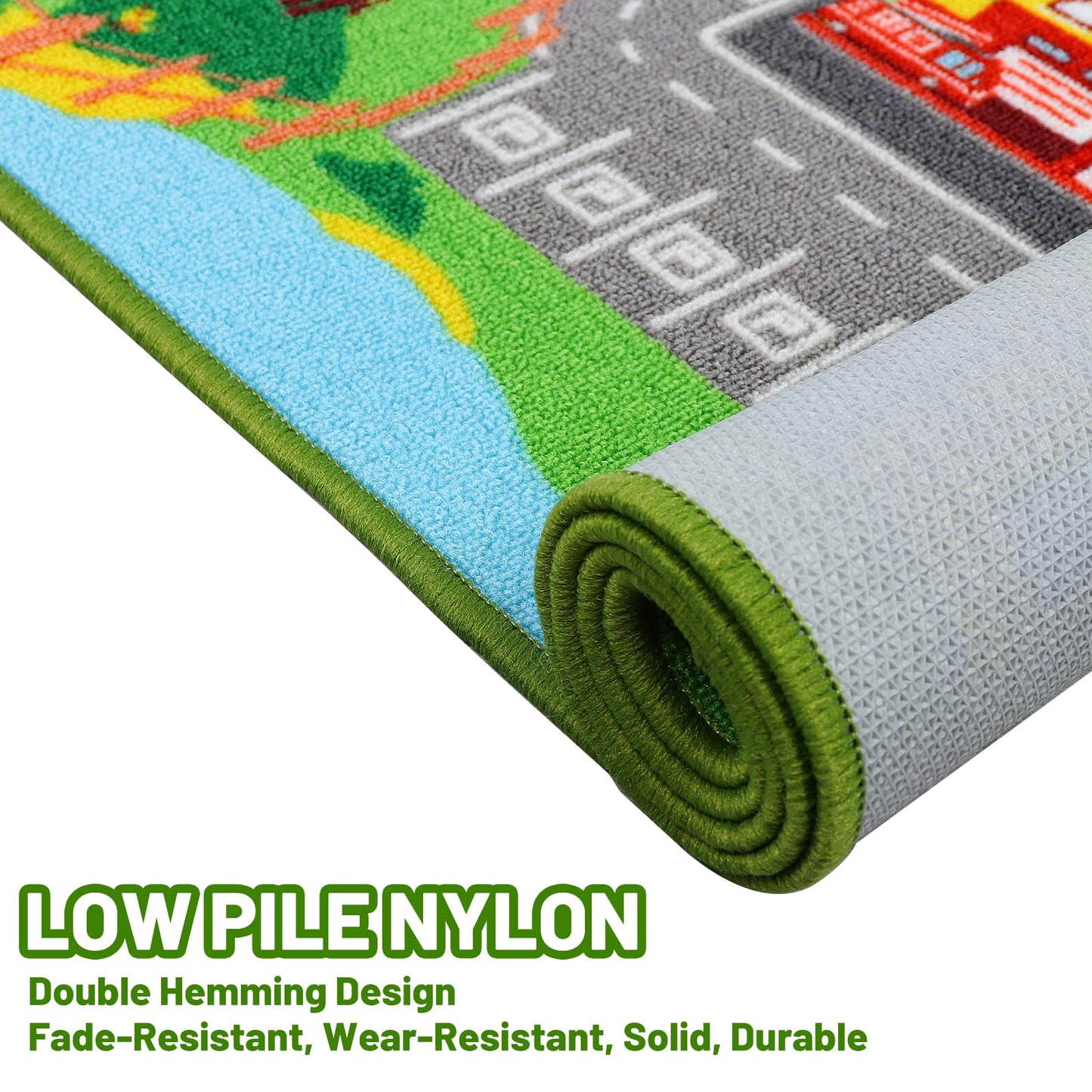 Mfmiudole Kids Carpet Car Play Rug, 7'X5' Non-Slip Kids Rug for Playroom, Town City Road Map Rug, Extra Large Boys Children Car Track Carpet for Playroom, Bedroom, Living Room (Green, 200X150 CM)