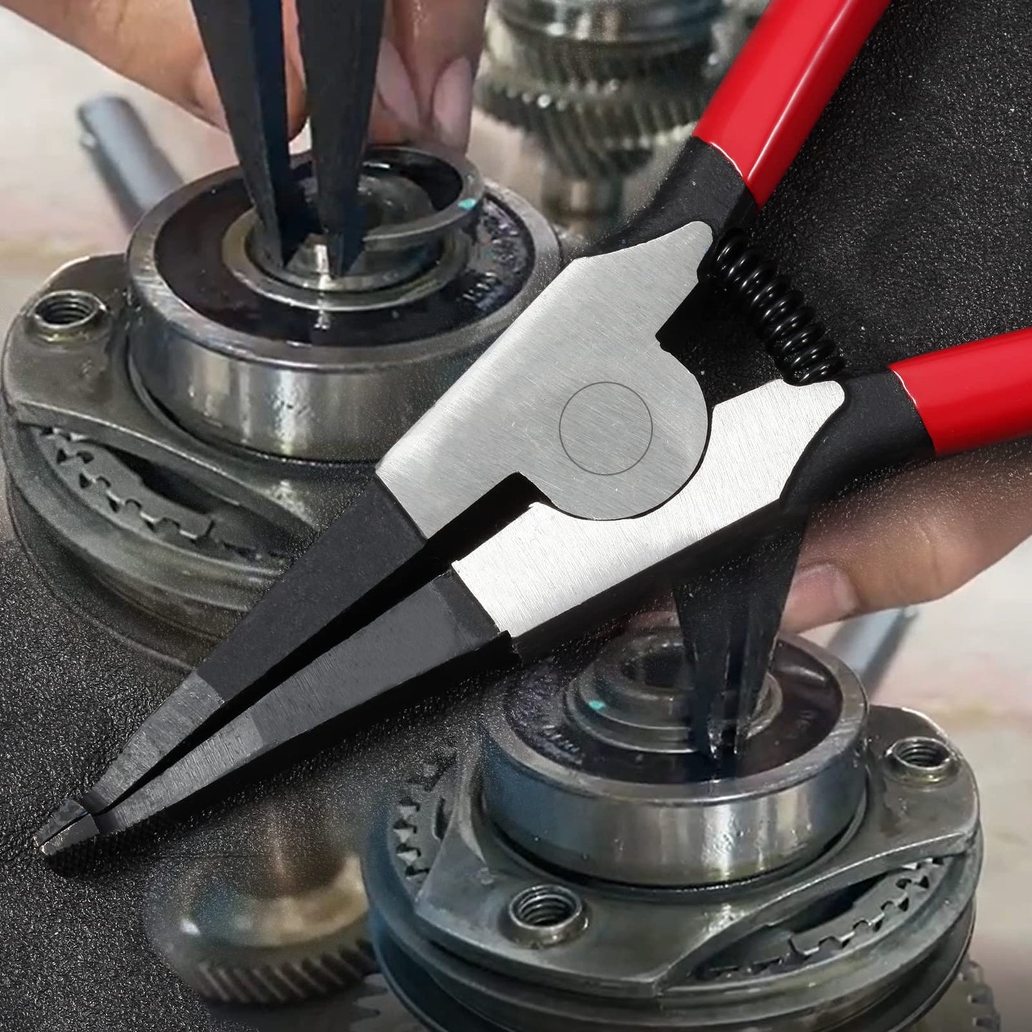 LEONTOOL 2 PCS Heavy Duty Lock Ring Pliers Set Flat Snap Ring Plier Special Circlip Pliers Reverse Retaining Ring Plier for Transmission Transfer Cases Ring Opening