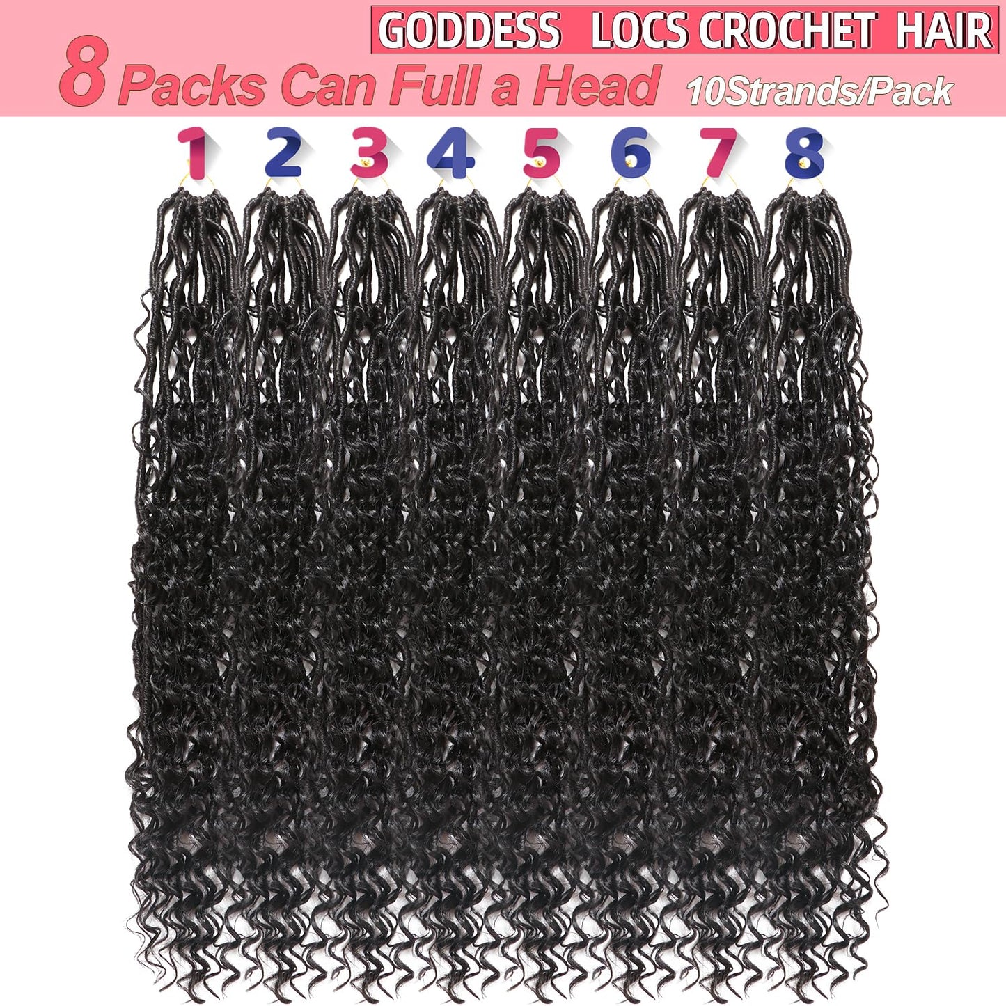 AMUMI Goddess Locs Crochet Hair 24 Inch 8 Bundles Boho Faux Locs Crochet Hair for Black Women Crazy Soft with Curly Ends (24 Inch), 8 Pieces, 1B#