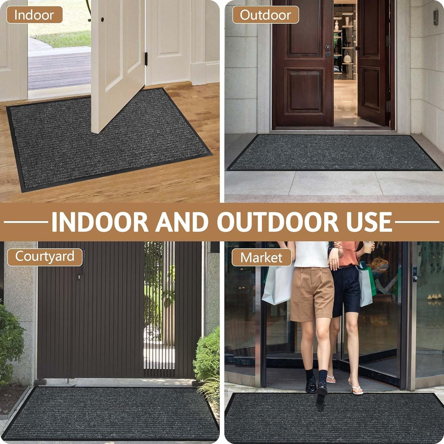 100pointONE All-Season Indoor Outdoor Door Mats for Entryway, 24" x 48" Durable Front Door Mat, Low Profile Welcom e Mats for Entry, Stain and Fade Resistant Indoor Outdoor Entrance Mat, Grey
