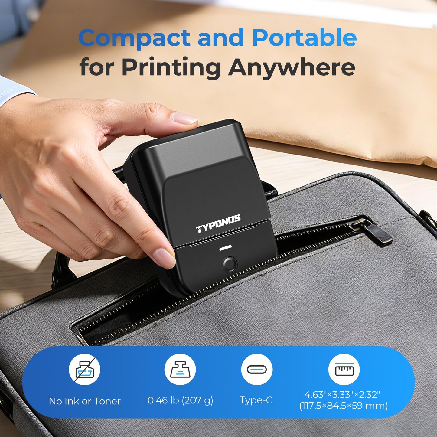 TYPONOS PM240 Label Maker Machine with 3 Tapes, 2" Portable Thermal Label Printer for Phone & PC, Bluetooth Label Maker with Multiple Templates for Small Business, Office, Home, School, Set 1