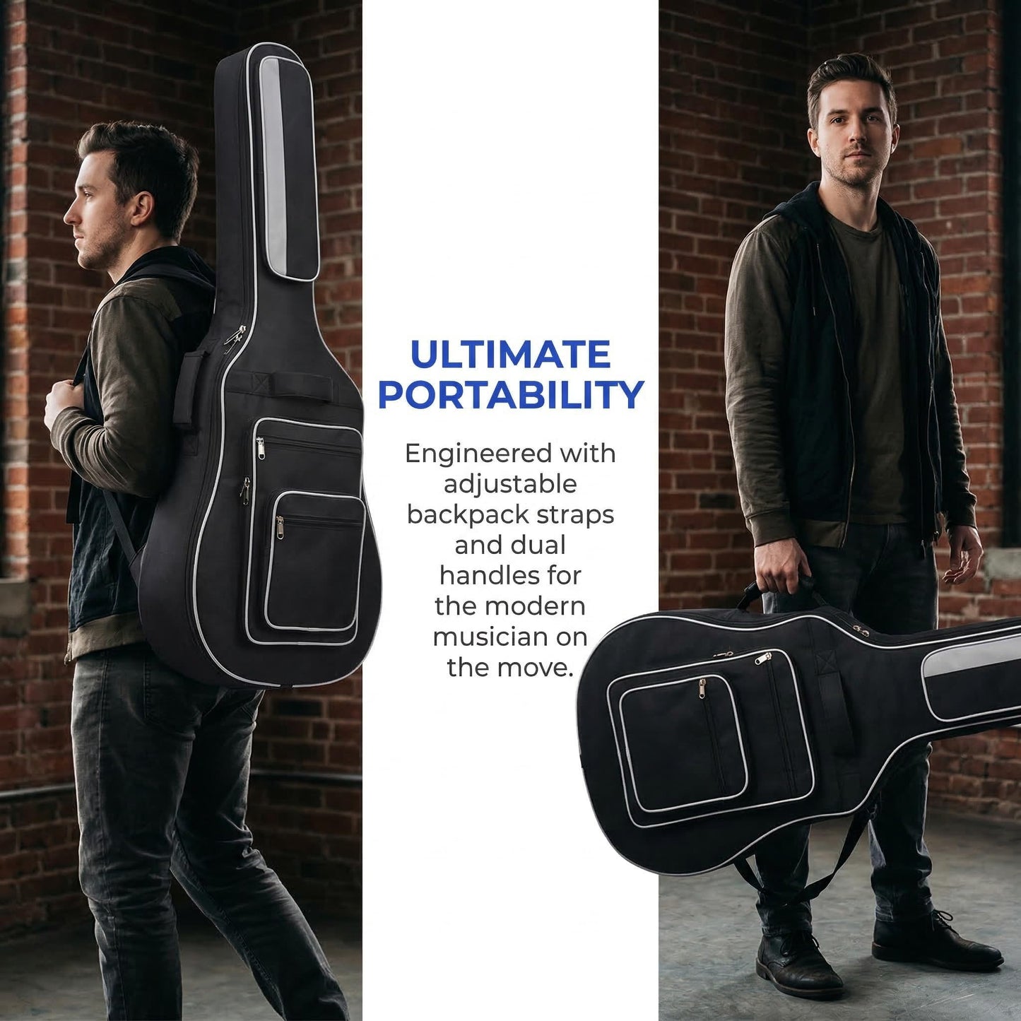 Tosnail 41 Inch Full Size Padded Acoustic Guitar Gig Bag with Backpack Shoulder Strap, 2 Carry Handle & 5 Pockets - Bonus Guitar Strap