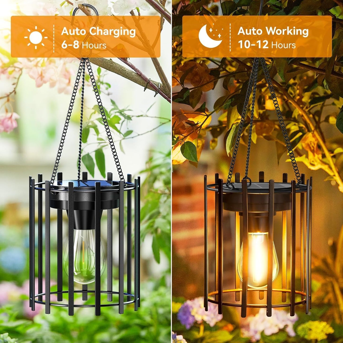 KOOPER Solar Lanterns Outdoor Waterproof, 14.56" Upgraded Bright Hanging Solar Lights Outdoor Lanterns Decorative, Auto ON/Off Metal Hanging Lantern Lights for Pathway Yard Patio Garden Decor 2 Pack