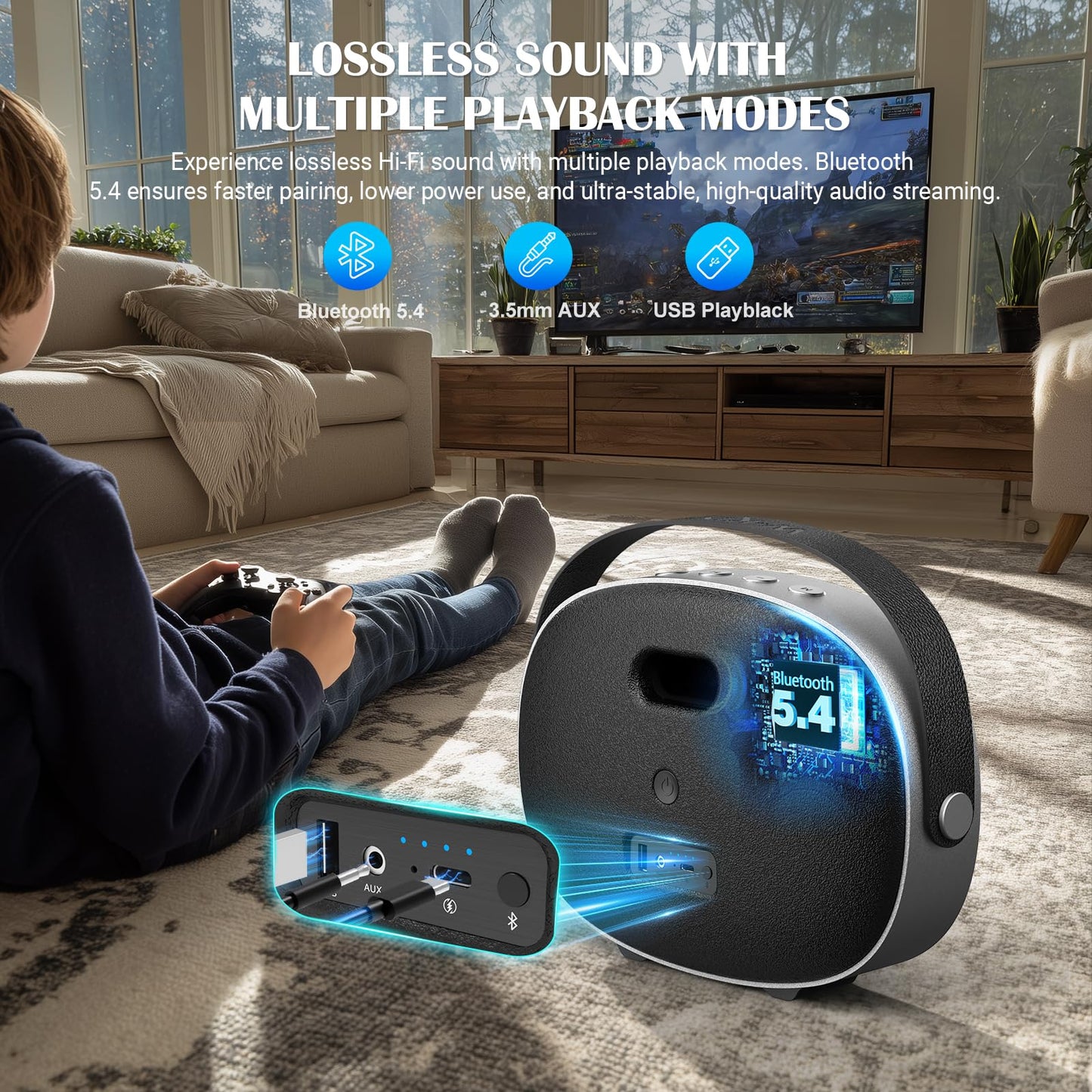 Bluetooth Speaker Loud, W-KING T8II Portable Bluetooth Speakers Wireless, 96W Peak Powerful Outdoor Boombox Subwoofer, Deep Bass/Clear Sound, BT5.4/Fast Charging/USB/AUX, Party Large Speaker