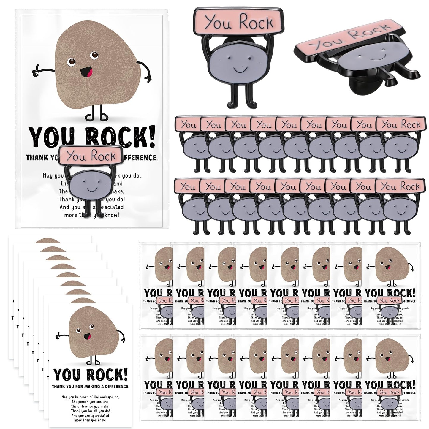 Zeyune You Rock Enamel Pins Employee Appreciation Gifts Bulk You Rock Gifts for Coworkers Office Staff Work Team Teacher Funny Employee of The Month Lapel Pin Thank Cards Bags, multicolor, 2.76 x 4.72