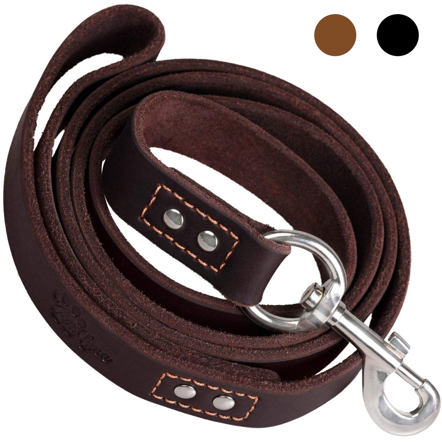 ADITYNA Leather Dog Leash 6ft - Dog Training Leash for Small, Medium, Large, and Extra-Large Dogs - Laisse Pour Chien (Brown, Extra-Large Dogs: 6 ft x 1")