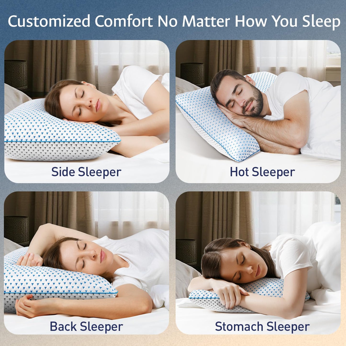 Cooling Gel Memory Foam Pillows Queen Size Set of 2 for Sleeping,Bamboo Rayon Adjustable Firm Shredded Foam Bed Pillows 2 Pack for Side, Back, Stomach Sleepers Luxury Washable Breathable Pillowcase