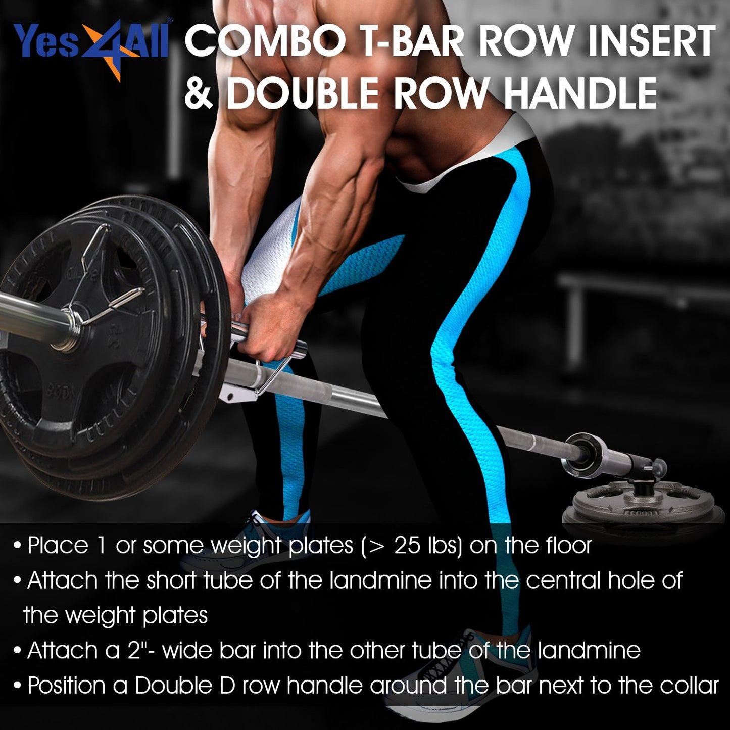 Yes4All Combo T-Bar Row Insert Landmine & Seated Row Double D Handle for Cable Attachment – Double D Row Handle (Chrome)