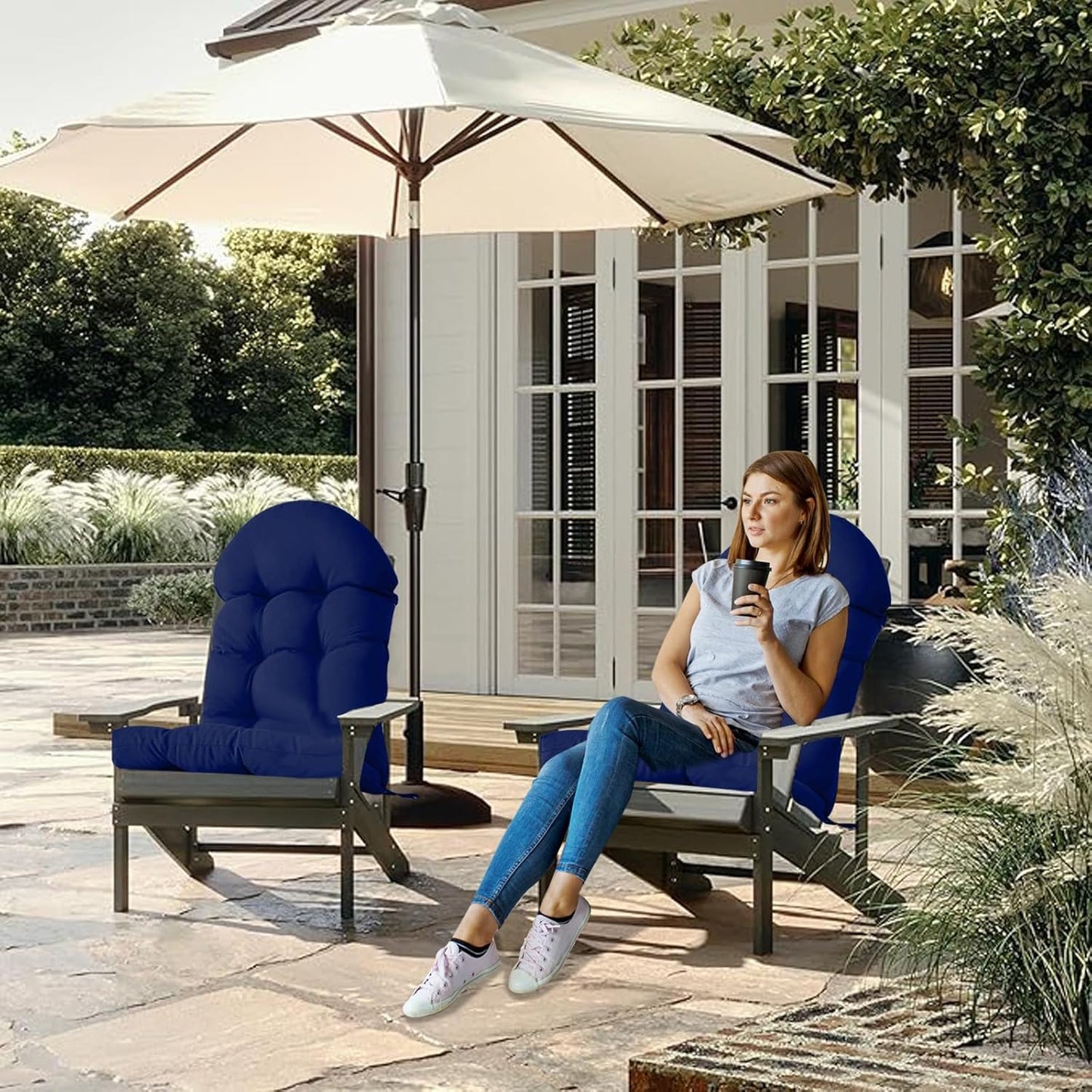 Adirondack Chair Cushion,Thickened Patio Chair Pad for Indoor and Outdoor, Water Proof and Fade-Resistant High Back Rocking Chair Cushion for Indoor and Outdoor,43.3 X 19.7 Inch (Navy Blue)