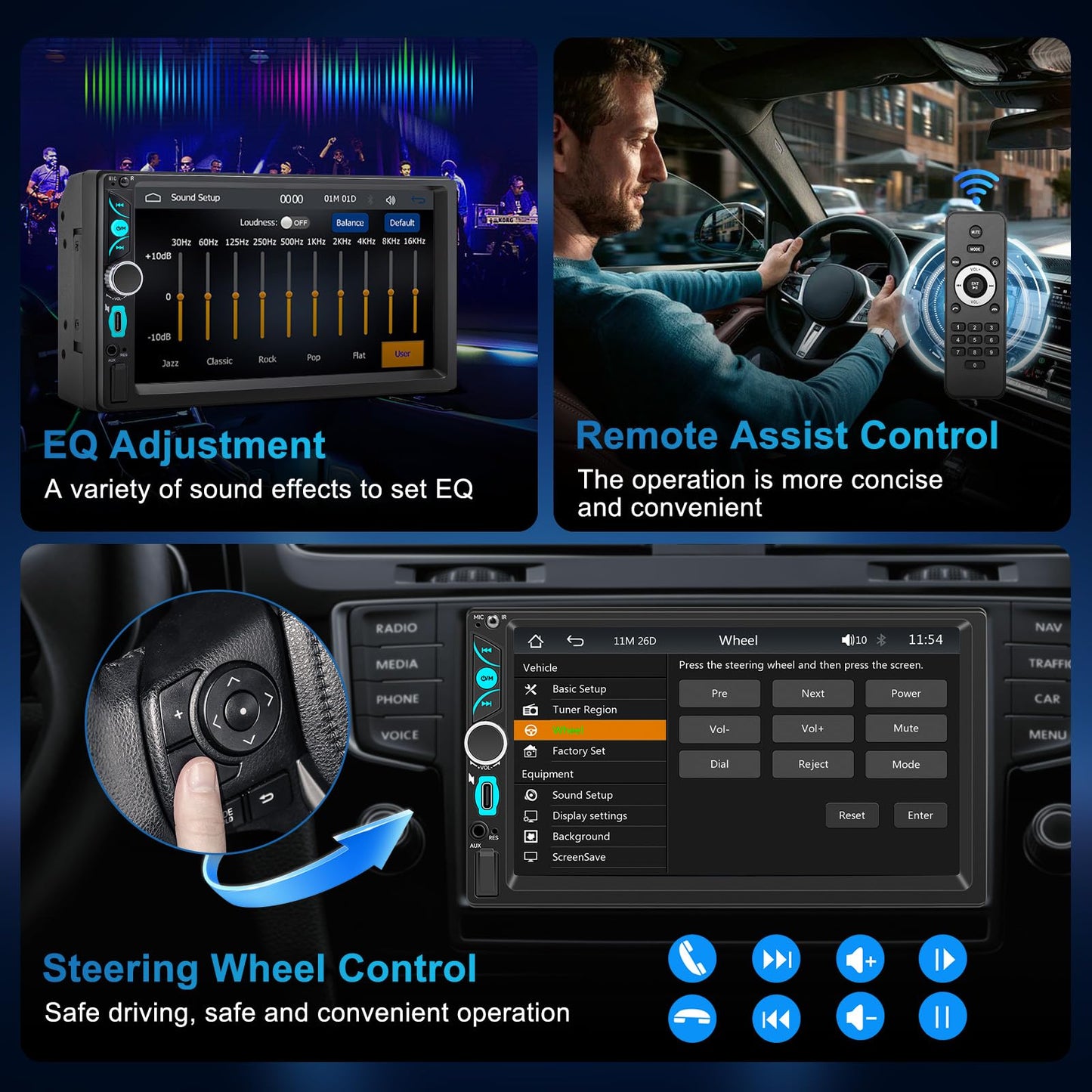 7" Wireless Double Din Car Stereo Carplay Radio Screen for Car Audio Receivers, Car Stereo with Backup Camera, Car Play Android Auto Touchscreen, Mirror Link, Bluetooth, SWC, AM/FM, Type-C