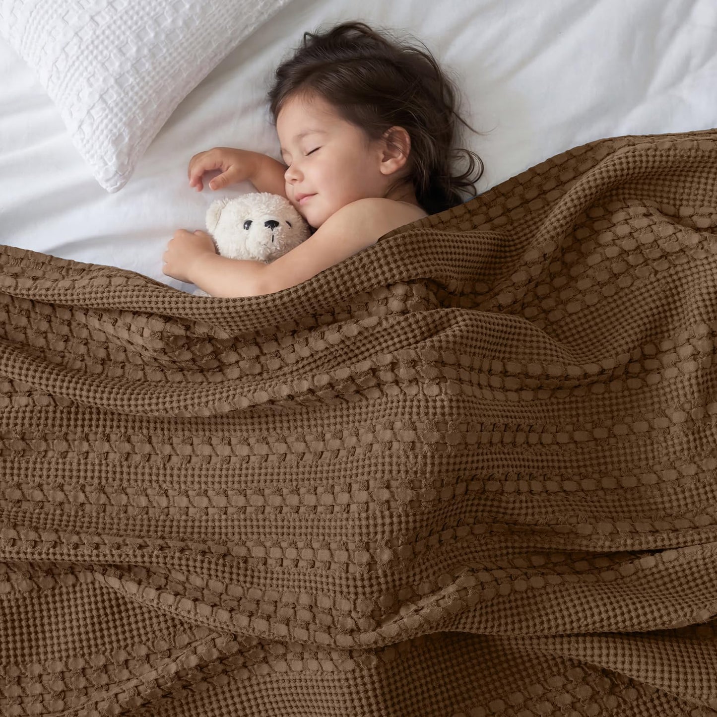 PHF 100% Cotton Waffle Weave Blanket, King Size Soft Breathable Bed Blanket for All Season, Perfect for Layering Couch Bed Sofa(108"x90", King Size, Chocolate)