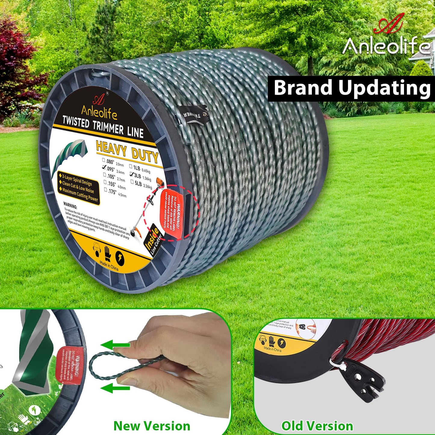 A ANLEOLIFE 3-Pound Heavy Duty Twisted .095-inch-by-1181-ft Dual Core String Spiral Trimmer Line Spool,with Built-in Line Cutter