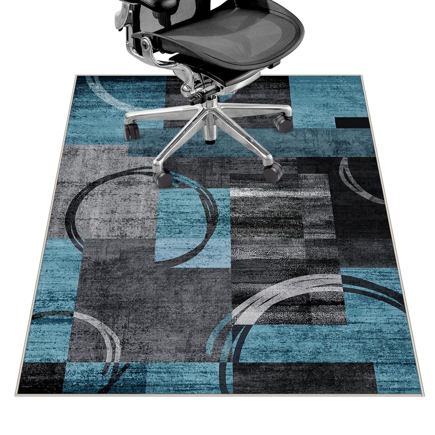 Office Chair Mat for Hardwood Floor & Tile Floor, 36"X 48" Heavy Duty Desk Chair Mat for Hard Floors, Under Desk Rug for Rolling Computer Chair,Anti Slip,Low Pile Carpet Protector-Geo Blue Gray