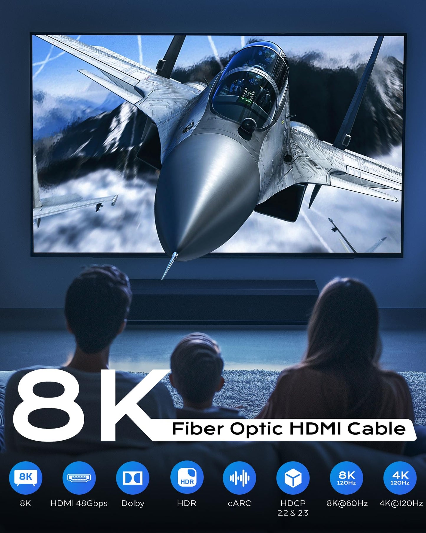 Cratree 8K Long Fiber Optic HDMI Cable 65FT/20M - 48Gbps High Speed HDMI Cord,8K 60Hz,4K 120Hz,HDCP 2.2&2.3, HDR10, Compatible for Fire Roku HDTV Monitor Projector
