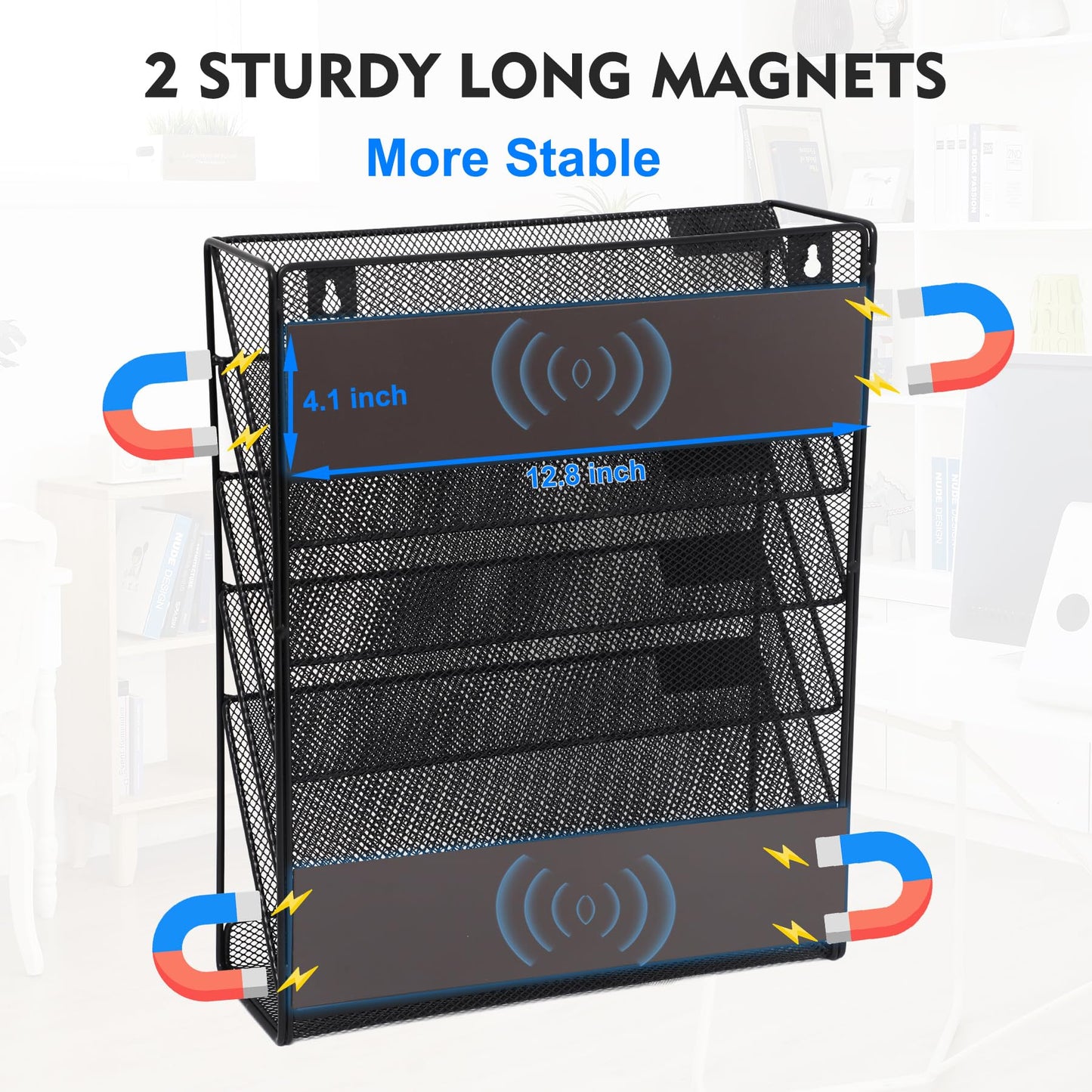 EASEPRES Magnetic File Organizer Mesh 5-Tier Black Hanging File Organizer Vertical Holder Rack for Office Home