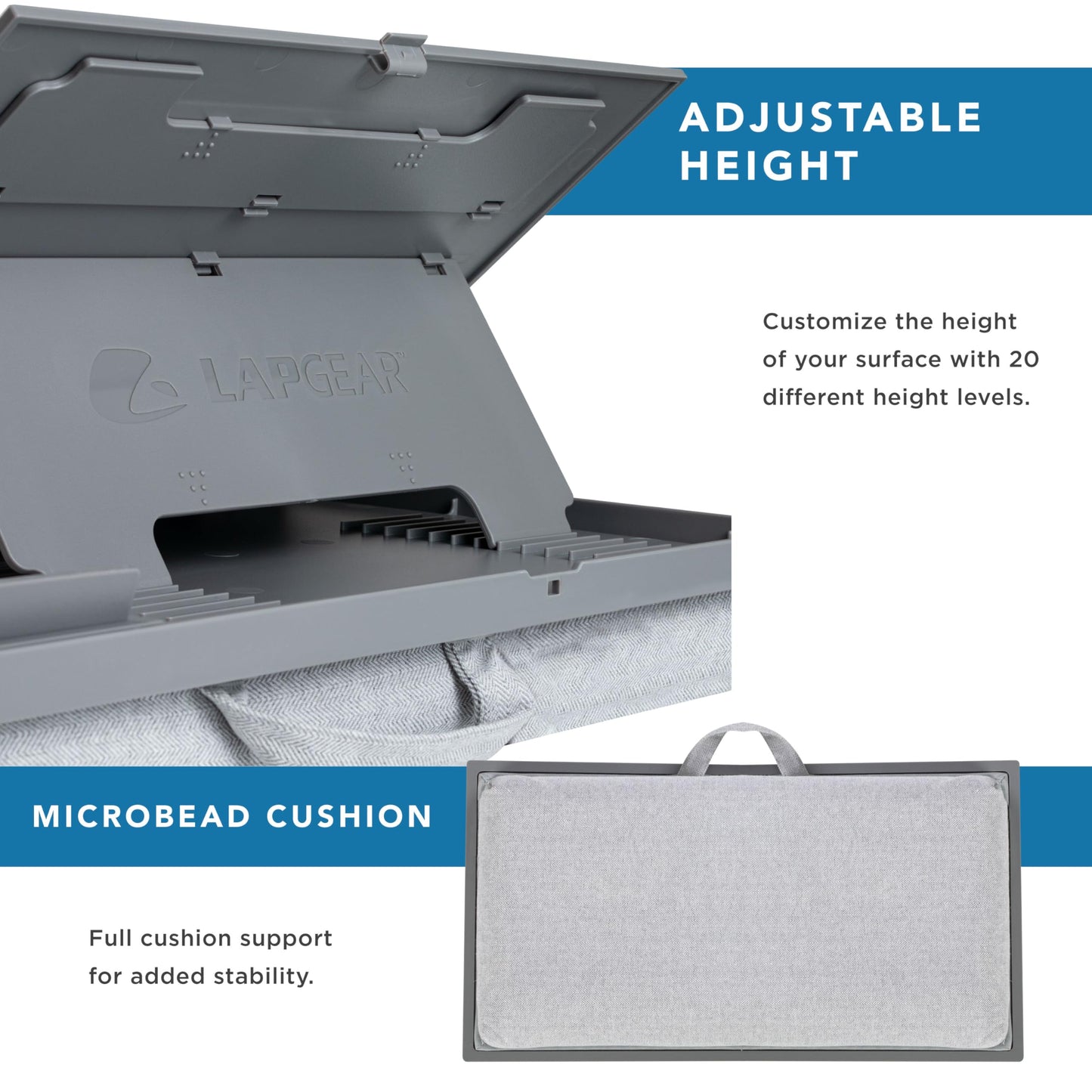 LAPGEAR Ergo Pro Lap Desk with 20 Adjustable Angles, Mouse Pad, and Phone Holder - Gray - Fits up to 15.6 Inch Laptops and Most Tablets - Style No. 49405