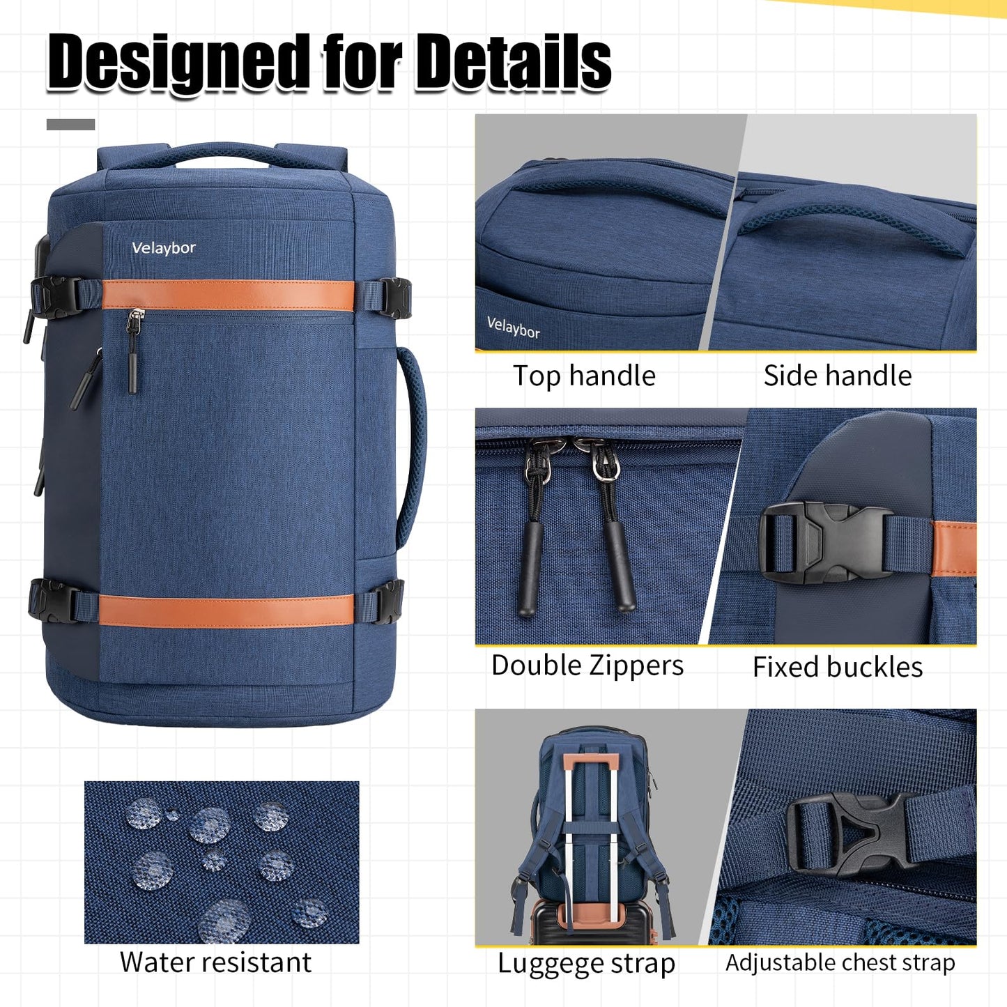 Velaybor 42L Travel Backpack with 4 Packing Cubes, TSA Friendly Flight Approved Carry-On Bag with USB Charging Port, Water-Resistant Weekender Business Backpack for Men Women, Fits 17.3" Laptop(Blue)